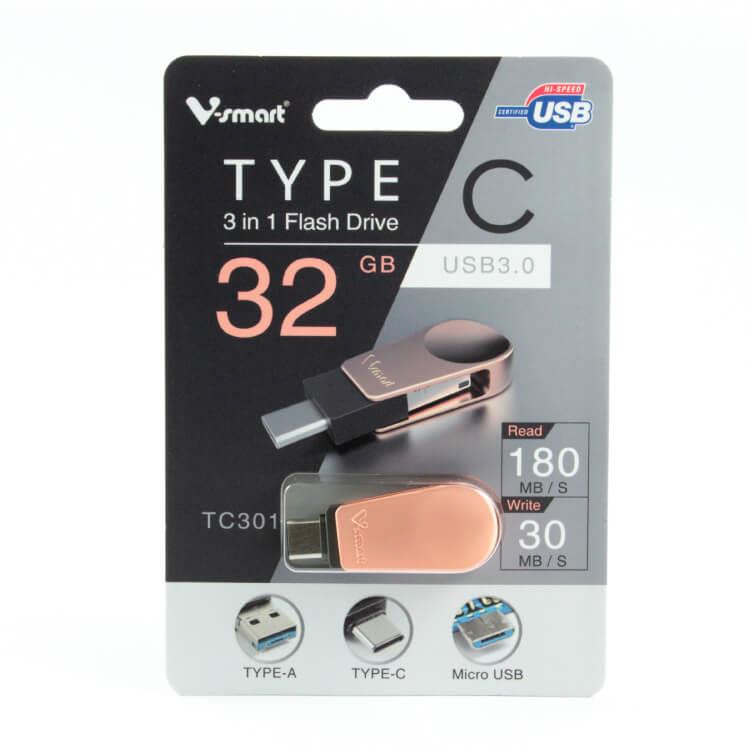 V－SMART TC301 三合一TYPE C OTG隨身碟－32GB－玫瑰金