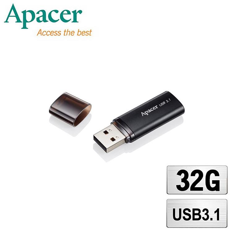 Apacer宇瞻 AH25B 時尚金屬 USB 3.1高速隨身碟－霧面黑 32GB