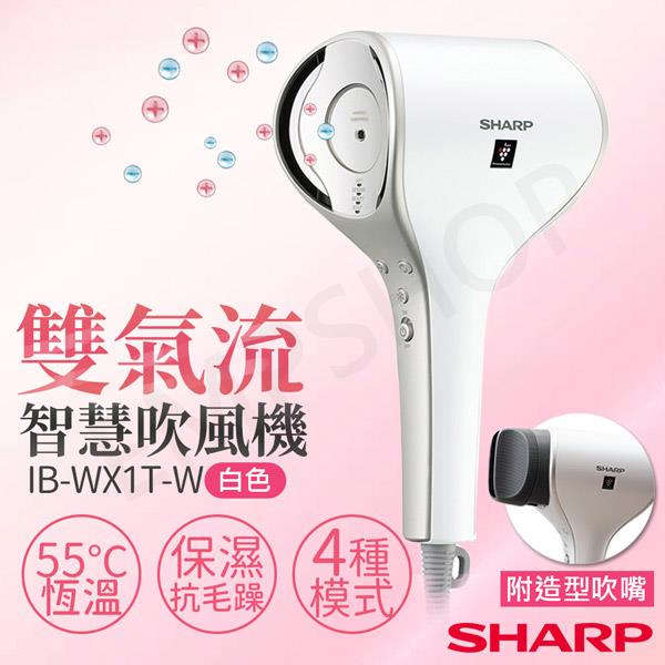 送LED美妝鏡【夏普SHARP】雙氣流智慧吹風機 IB-WX1T - 珍珠白