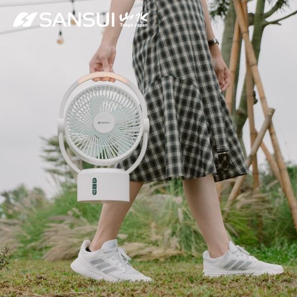 【SANSUI 山水】9吋美型移動智慧驅蚊循環充電式風扇 戶外/露營/居家/不怕停電（SDF－0915）