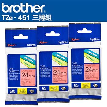 Brother TZe-451 護貝標籤帶 ( 24mm 紅底黑字 )-3卷/組