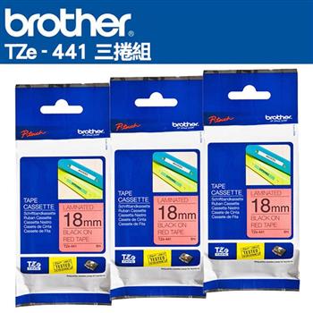 Brother TZe-441 護貝標籤帶 ( 18mm 紅底黑字 )-3卷/組
