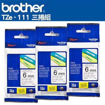 Brother TZe-111 護貝標籤帶 ( 6mm 透明底黑字 )-3卷/組