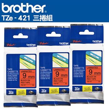 Brother TZe-421 護貝標籤帶 ( 9mm 紅底黑字 ) -3卷/組