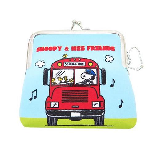 史努比 Snoopy 防震棉 中型 珠扣包 零錢包 卡片包 收納包 PEANUTS - 巴士款 