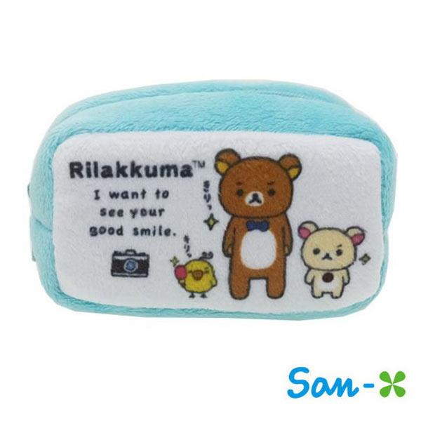 San－X 拉拉熊 棉質 長型 收納包 零錢包 懶懶熊 Rilakkuma - 水藍款