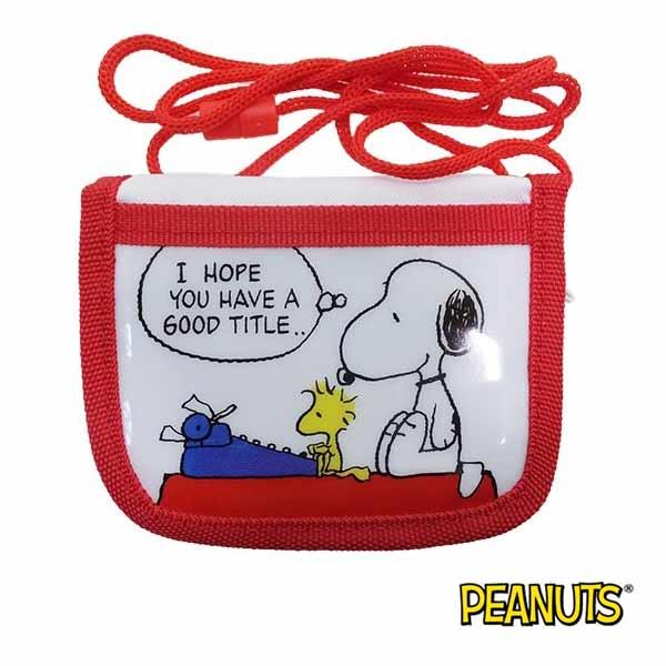 史努比 Snoopy 掛繩 小錢包 小皮夾 零錢包 PEANUTS - 白色款