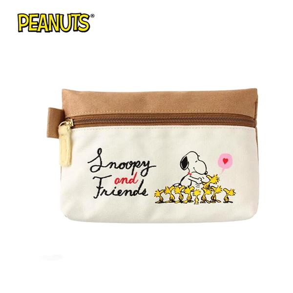 史努比 毛朋友 筆袋 鉛筆盒 化妝包 收納包 Snoopy PEANUTS - 米白款