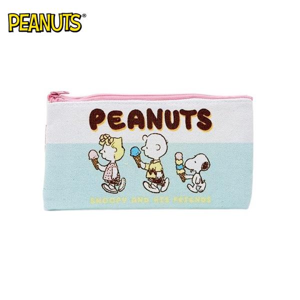 史努比 帆布 扁筆袋 M號 鉛筆盒 筆袋 收納包 Snoopy PEANUTS - 冰淇淋款