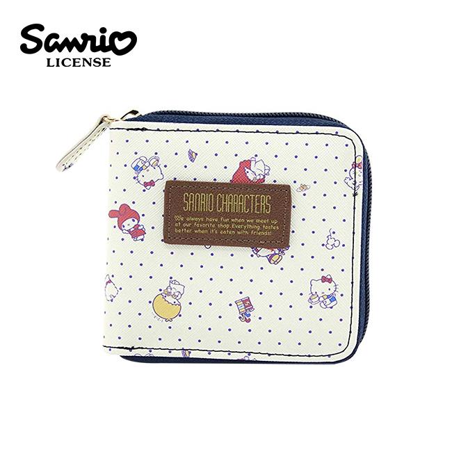 三麗鷗人物 皮質 短夾 皮夾 錢包 凱蒂貓/美樂蒂/雙子星 Sanrio - 深藍款