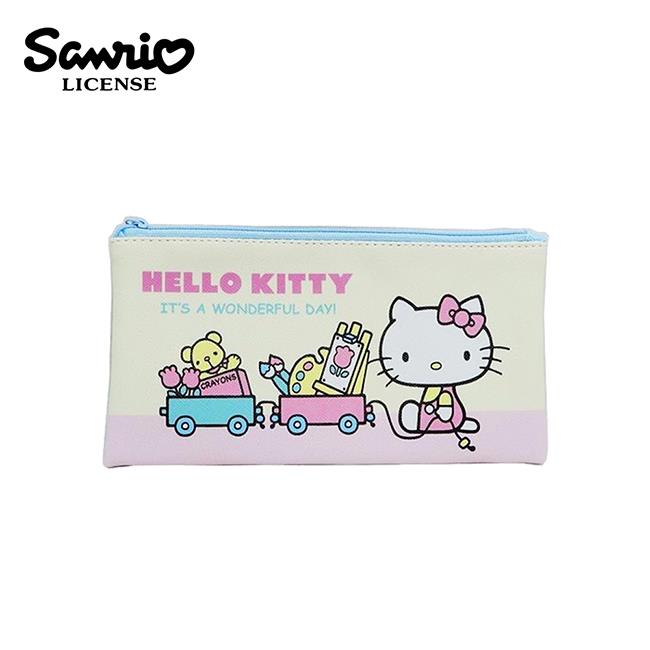 凱蒂貓 皮革 扁筆袋 鉛筆盒 筆袋 收納包 Hello Kitty 三麗鷗 Sanrio - 凱蒂貓