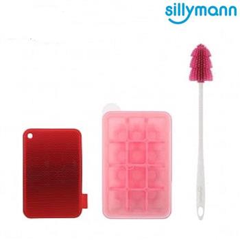 【韓國sillymann】熱銷超值三件組－副食品盒12格（30ml）粉＋洗碗刷（紅）＋奶瓶刷（粉）