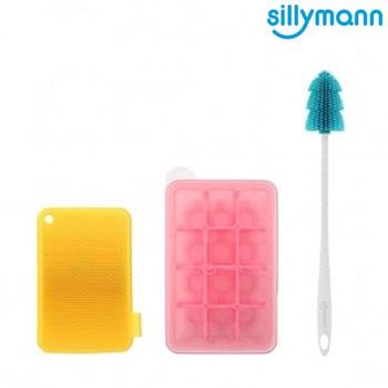 【韓國sillymann】熱銷超值三件組－副食品盒12格（30ml）粉＋洗碗刷（黃）＋奶瓶刷（藍）