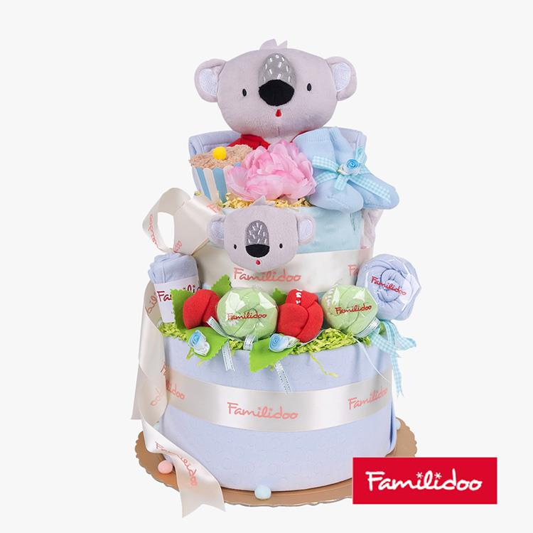 【Familidoo 米多】考拉三層尿布蛋糕（藍色S號） 新生兒禮盒 彌月禮盒 滿月送禮 - S號尿布
