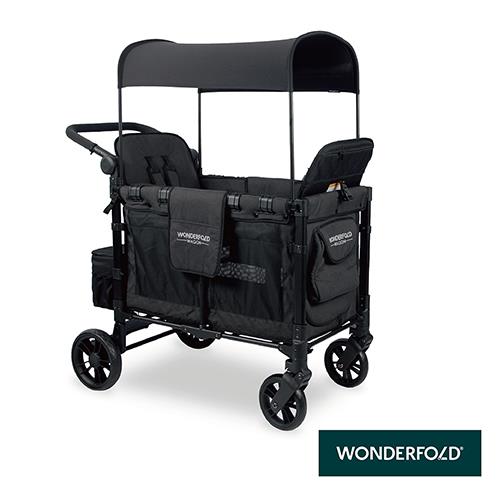 【WonderFold】W2 Elite 菁英多功能雙人座嬰兒推車（火山黑） 嬰兒車 寵物推車 遊戲床 露營車 - 火山黑