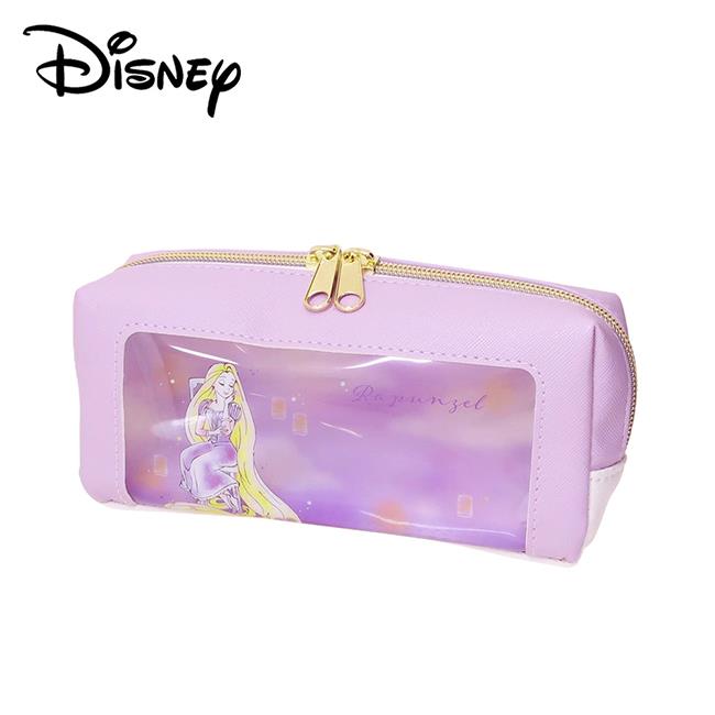 迪士尼公主 皮質 透明筆袋 鉛筆盒 筆袋 化妝包 收納包 魔髮奇緣 小美人魚 - 紫色款