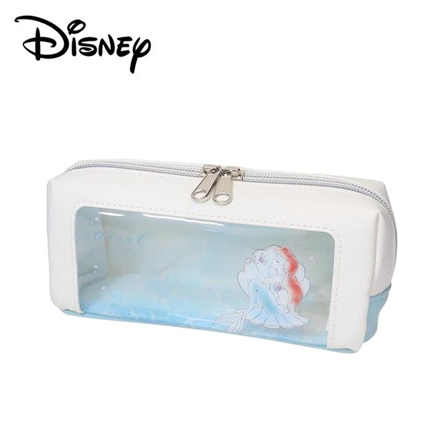 迪士尼公主 皮質 透明筆袋 鉛筆盒 筆袋 化妝包 收納包 魔髮奇緣 小美人魚 - 白色款
