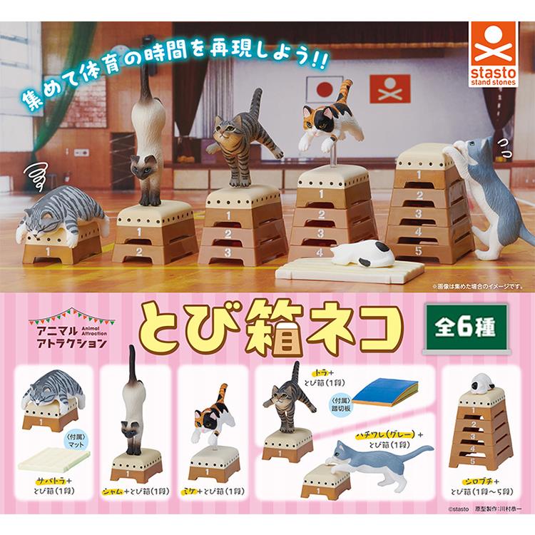 【日本Stasto】動物愛好系列-貓咪跳箱扭蛋(全套6款) 公仔玩具 轉蛋 暹羅貓 三花貓 虎斑貓