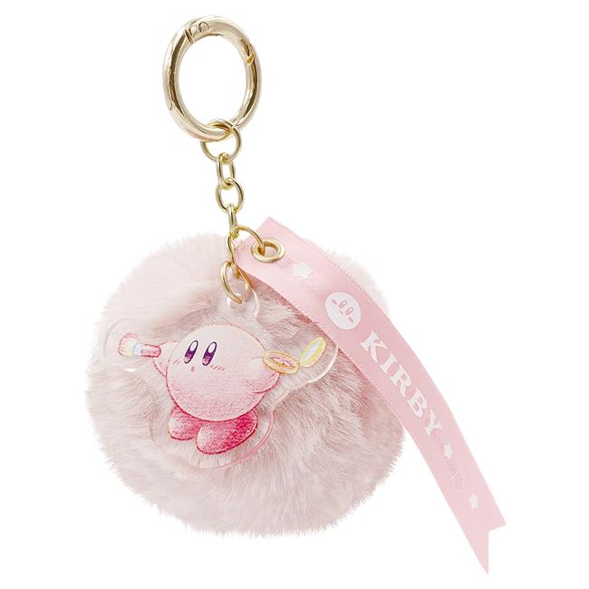 星之卡比 鑰匙圈 吊飾 絨毛吊飾 毛毛球鑰匙圈 包包吊飾 卡比之星 Kirby - 粉色款