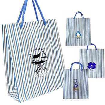 台灣製 防水耐重禮物袋（A4） 灰.藍線條 BLJS315 藍－JESS