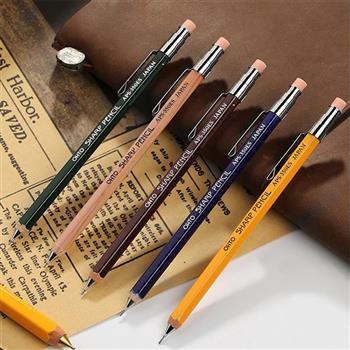 【OHTO】日本0.5mm復古木製自動鉛筆(藍/黃/紅/綠/木頭色5色可選) 附筆頭橡皮擦