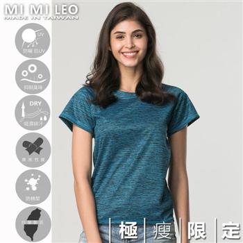 MI MI LEO台灣製多功能防曬除臭機能服－極瘦版髮絲紋－孔雀藍S
