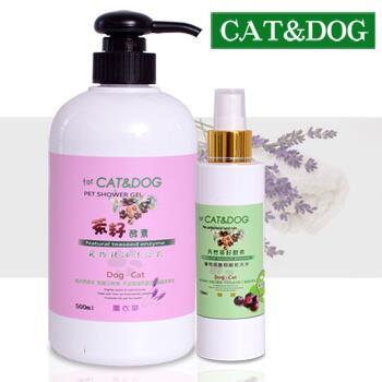 CAT&DOG茶籽酵素寵物精油沐浴乳500ml（薰衣草）＋乾洗手噴霧150ml（青檸）