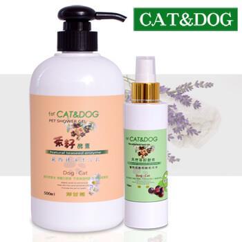 CAT&DOG茶籽酵素寵物精油沐浴乳500ml（洋甘菊）＋乾洗手噴霧150ml（青檸）