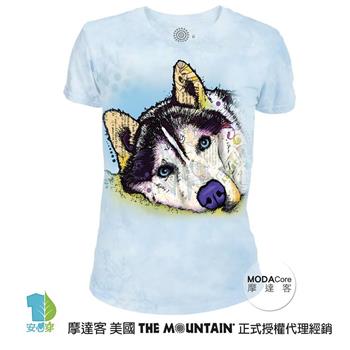 【摩達客】（現貨）美國The Mountain都會系列 彩繪哈士奇雪橇犬 圓領藝術修身女版短袖T恤