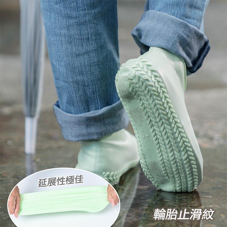 樂嫚妮 輪胎紋防滑耐磨加厚矽膠鞋套（附贈防水收納袋）－綠M - 矽膠鞋套-M綠
