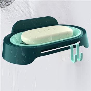 撞色雙層橫線瀝水附掛勾肥皂盒（1入）