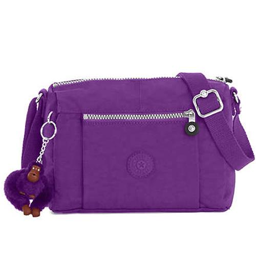 Kipling 多夾層雙拉鍊斜背包－紫色