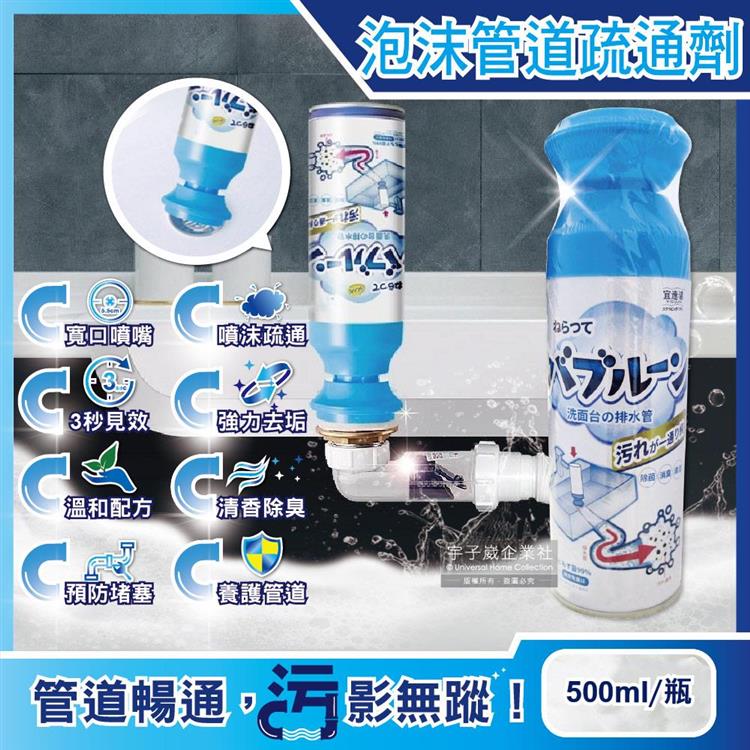 日本Clean－寬口藍蓋瞬壓倒噴去垢除臭芳香洗手台排水管疏通泡沫清潔劑500ml/瓶