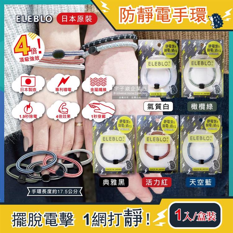 日本ELEBLO-頂級4倍強效條紋編織防靜電手環1入/盒(1.9秒急速除靜電髮圈) - 天空藍