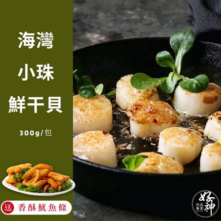 【好神】海灣小珠鮮干貝(300g/包)9包-美味香酥魷魚條(300g/包)