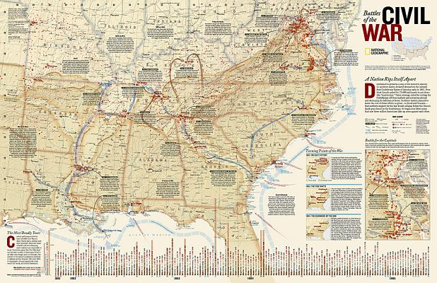 National Geographic Battles of the Civil War Wall Map - Laminated (35.75 X 23.25 In) | 拾書所