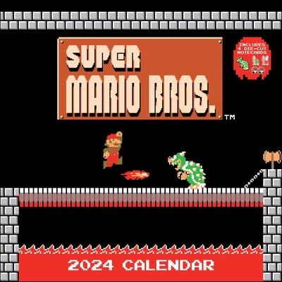 Super Mario Bros 8-Bit Retro 2024 Wall Calendar with Bonus Diecut Notecards