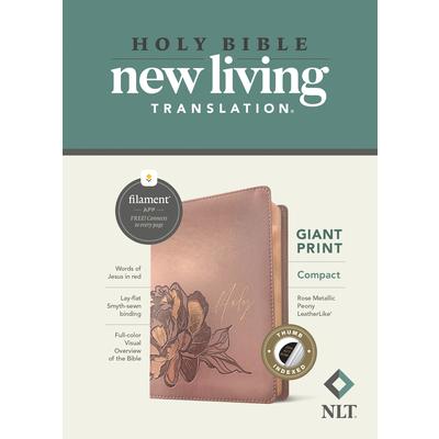 NLT Compact Giant Print Bible, Filament Enabled Edition (Red Letter, Leatherlike, Rose Metallic Peony, Indexed)