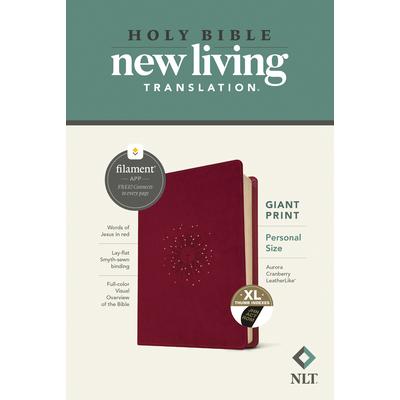 NLT Personal Size Giant Print Bible, Filament Enabled Edition (Red Letter, Leatherlike, Aurora Cranberry, Indexed)