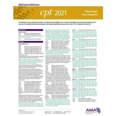 CPT 2021 Express Reference Coding Card: Neurology/Neurosurgery