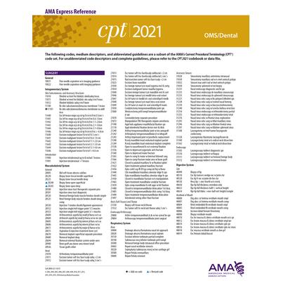 CPT 2021 Express Reference Coding Card: Oms/Dental