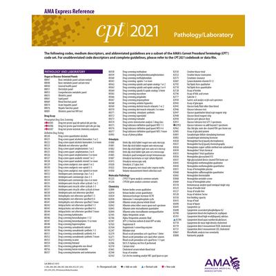 CPT 2021 Express Reference Coding Card: Pathology/Laboratory