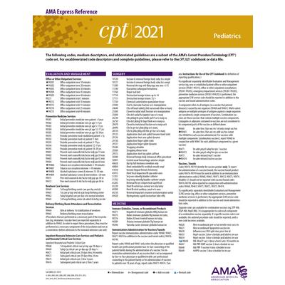 CPT 2021 Express Reference Coding Card: Pediatrics