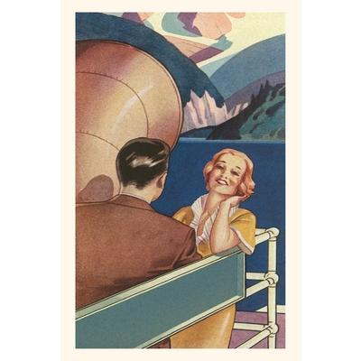 Vintage Journal Couple on Deck of an Ocean Liner Travel Poster