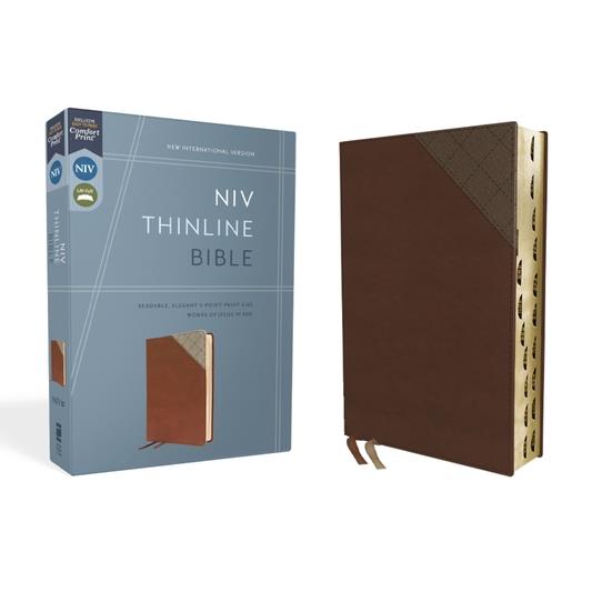 Niv, Thinline Bible, Leathersoft, Brown, Red Letter, Thumb Indexed, Comfort Print