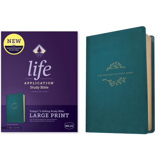 NKJV Life Application Study Bible, Third Edition, Large Print (Red Letter, Leatherlike, Teal Blue)