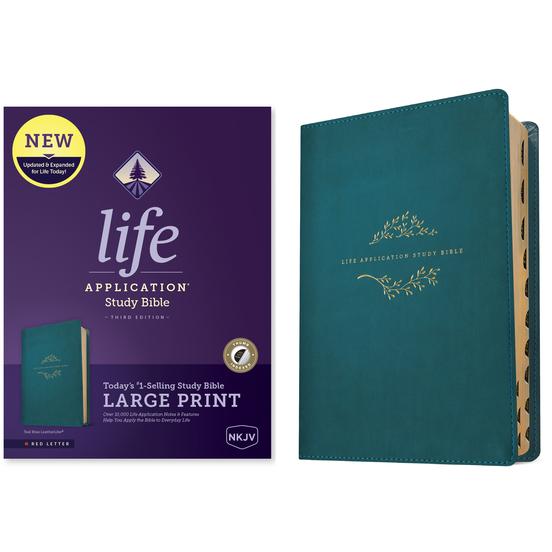 NKJV Life Application Study Bible, Third Edition, Large Print (Red Letter, Leatherlike, Teal Blue, Indexed)