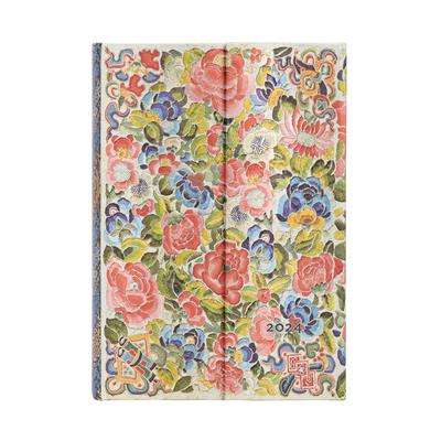 Paperblanks 2024 Pear Garden Peking Opera Embroidery 12-Month Mini Day Planner Wrap Closure 416 Pg 80 GSM