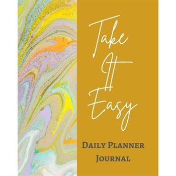 Take It Easy Daily Planner Journal - Pastel Gold Yellow Brown Marble Swirl - Abstract Contemporary Modern Design - Art