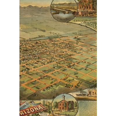 1885 Bird’s Eye View Map of Phoenix, Arizona - A Poetose Notebook / Journal / Diary (50 pages/25 sheets)